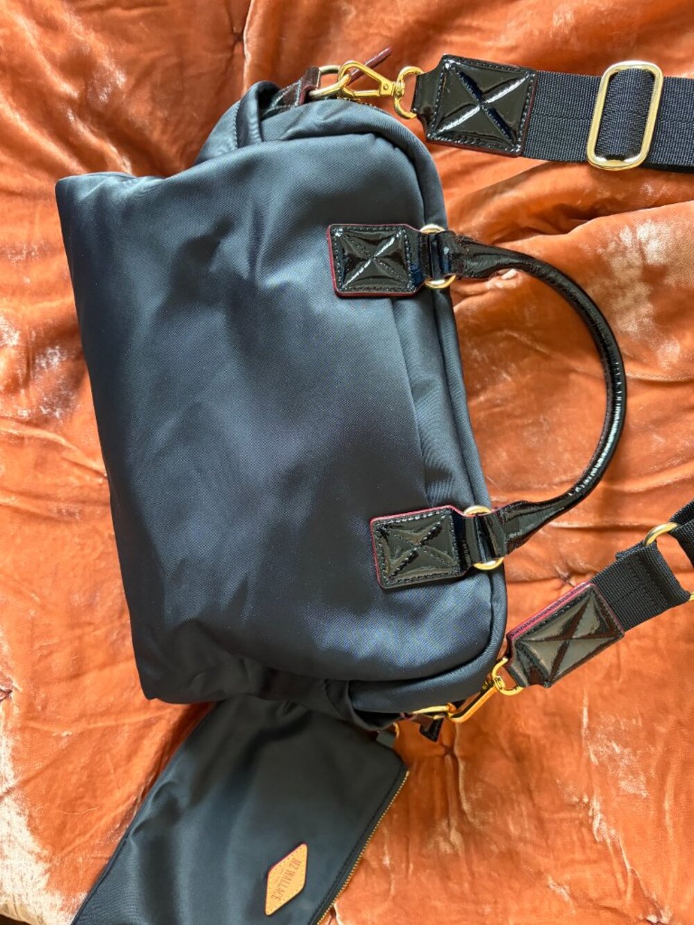 MZ WALLACE Nylon pleated leather Handle Bag Black and red - Picture 3 of 5